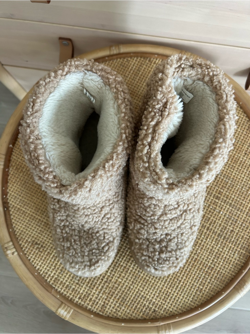 Plush Faux-Sherpa Boot Slippers for Women - Tan